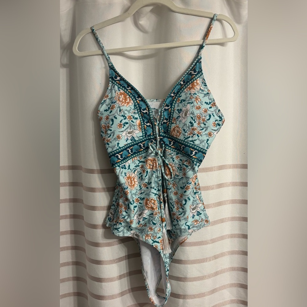 NWOT Lace-Up Floral Print One-Piece Swimsuit